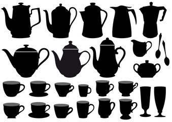 Wall Mural - coffee cups and pots, vector