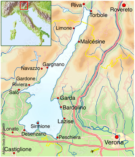 Landkarte vom Gardasee – Stock-Illustration | Adobe Stock