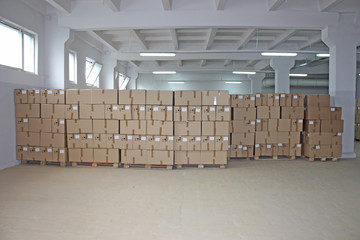 Cardboard boxes warehouse