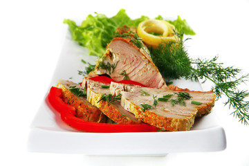 Canvas Print - served tuna with vegetables