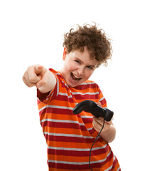 Wall Mural - Boy using video game controller