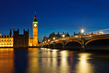 Big Ben And Houses Of Parliament At Night, London, UK