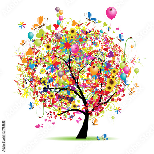 Fototapeta dla dzieci Happy holiday, funny tree with balloons