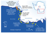Pôle Sud - Dérive des icebergs - L'exemple du B15A
