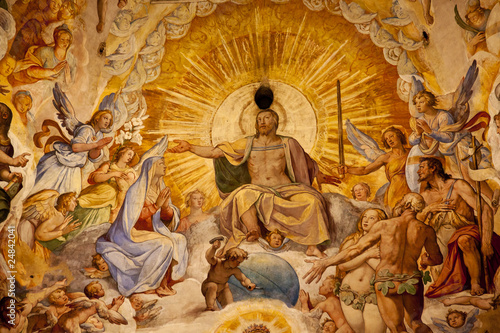Fotografie, Obraz Jesus Christ Vasari Fresco Dome Duomo Cathedral Basilica Dome Fl