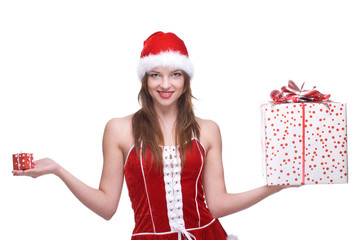 Closeup portrait of girl weared in santa clause dress and some g