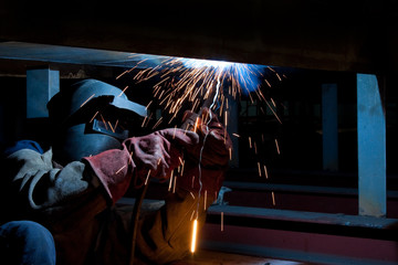 Wall Mural - worker weld metal in factory and sparks