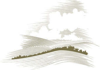woodcut skyscape