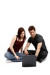 young couple with notebook (isolated with shadows)