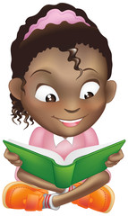 Sticker - Illustration cute black girl reading book