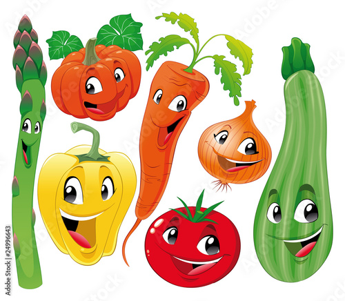 Naklejka na meble Vegetable family. Funny cartoon and vector characters.