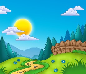 country landscape with sun