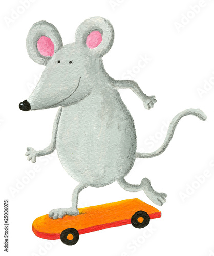 Obraz w ramie Funny mouse on the skateboard