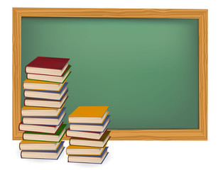 Wall Mural - Some books in front of blackboard. Vector.