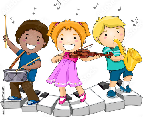 Fototapeta na wymiar Children Playing Musical Instruments