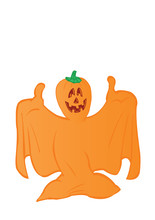 Vector Illustration An Orange Ghost With A Head From A Pumpkin