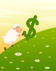 Wall Mural - cartoon sheep with the sign of dollar