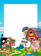 Wall Mural - Frame with barn and farm animals