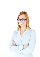 Sticker - Confident businesswoman with folded arms smiling at the camera