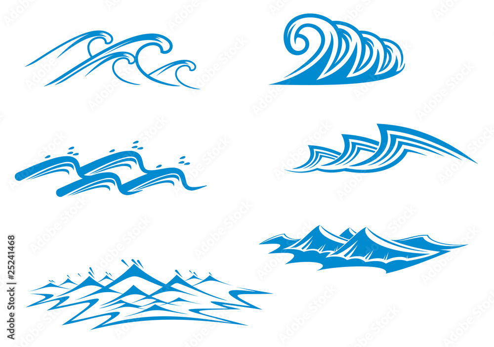 Set of wave symbols - obrazy, fototapety, plakaty 