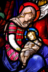 Sticker - Stained Glass Window with Mary and Jesus