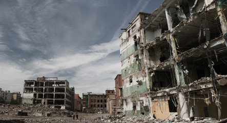 fragments of partly demolished building