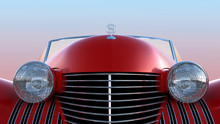 Front View Of Red Retro Car