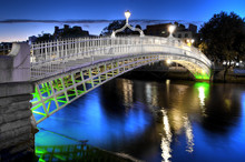The Ha'penny Bridge In Dublin, Ireland, At Night