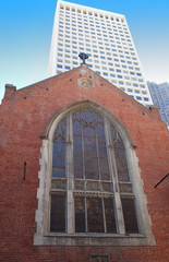 Old church and modern building.