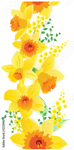 Nowoczesny obraz na płótnie Seamless vertical spring daffodil pattern