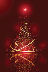 Poster - Christmas tree on red background