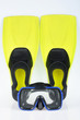 Yellow flippers and mask for diving