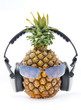 Pineapple with sun glass and headphones front 