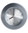 Close up of an metal style clock on white background