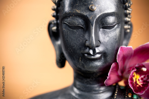 Obraz na płótnie canvas dwuczęściowy "dyptyk" Budda i kwiat orchidei