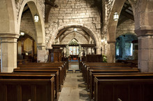 Church Interior Showing Altar And Pews