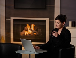 Wall Mural - Woman using computer at home