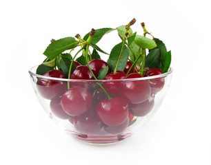Fototapete - Cherries in glass bowl isolated on white background
