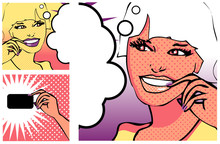 Comics Style Girl And Hand With A Card (raster Version)