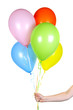 canvas print picture Hand holding balloons on white