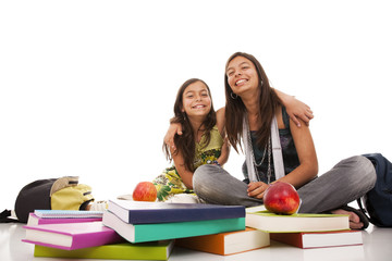 Wall Mural - two young student sisters