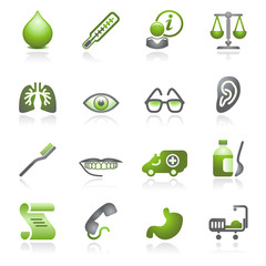 Sticker - Medicine web icons. Gray and green series.