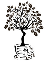 Wall Mural - Coffee tree in a cup, vector