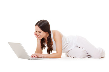 Wall Mural - young woman with laptop