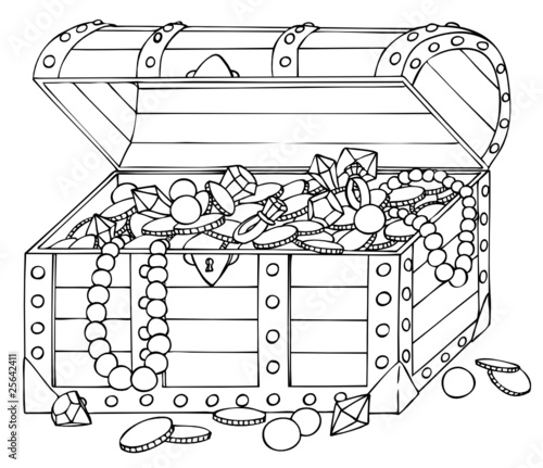 Schatz, Schatzkiste, Schatztruhe, Goldschatz, Gold – Stock-Vektorgrafik