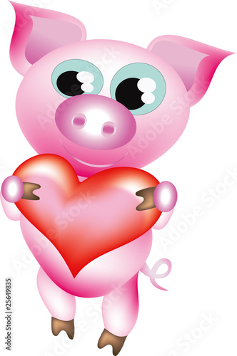 Foto-Lamellenvorhang - Pretty pig -boy  with heart. (von olaj755)