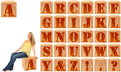 Wood Engraved Alphabet Blocks with Pregnant Woman