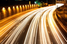 Light Trails Of Traffic On Ayalon Highway At Night