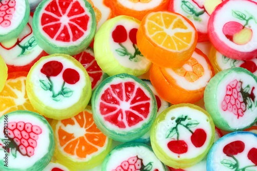 Plakat na papierze fotorealistycznym Mieszane kolorowe owoce bonbon bliska