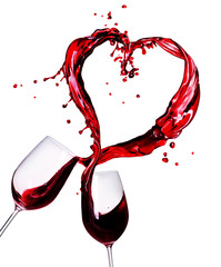 Wall Mural - two glasses of red wine abstract heart splash